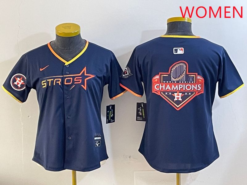 Women Houston Astros Blank Drak Blue Three generations Joint Name 2025 Nike MLB Jersey style 23->women mlb jersey->Women Jersey
